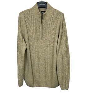 Haggar Men’s XL Quarter 1/4 Zip Cable Knit Sweater Beige Wool Blend Classic